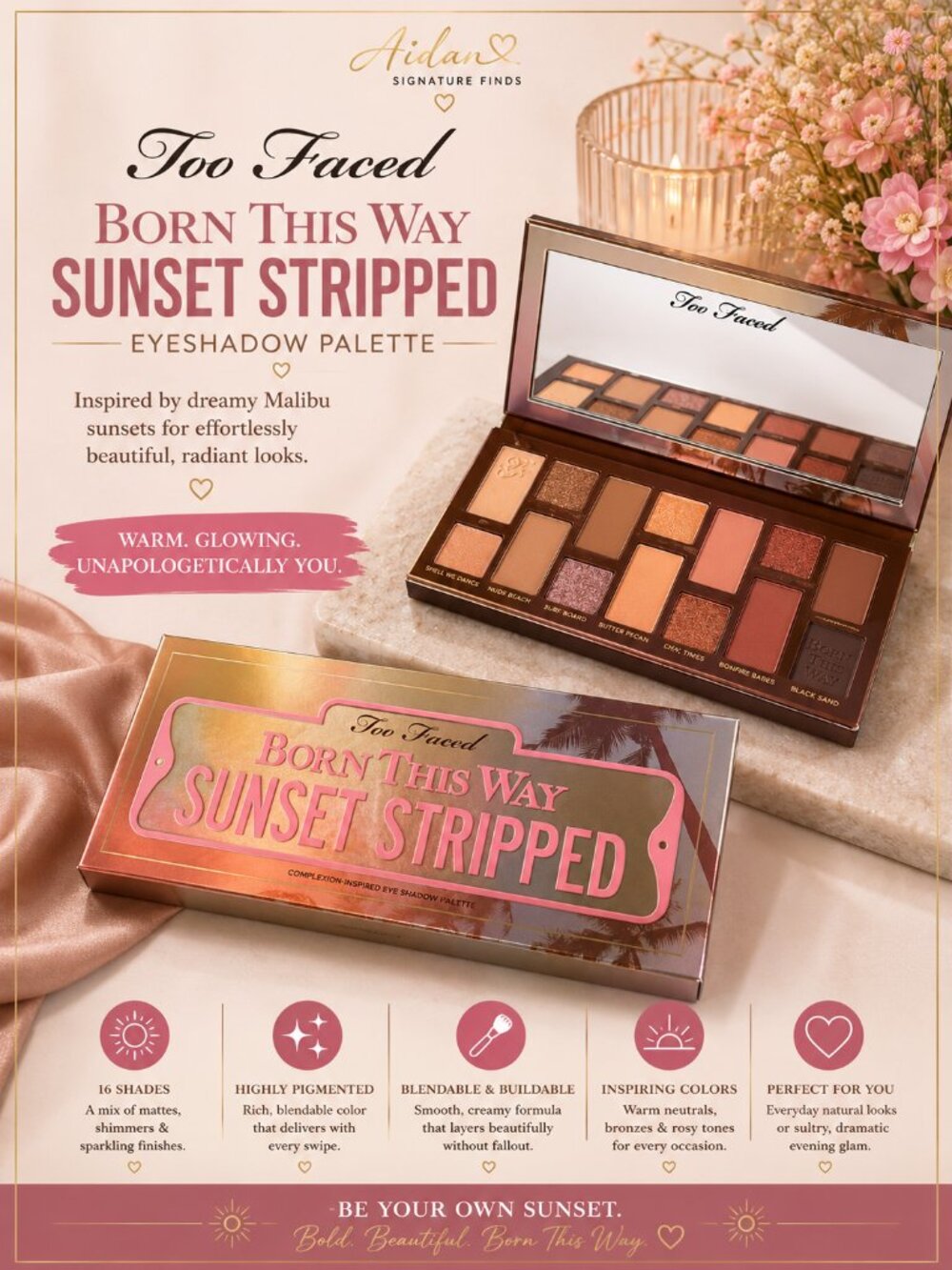 Too Faced Born This Way Sunset Stripped Eyeshadow Palette 16 Shade Neutral Palet